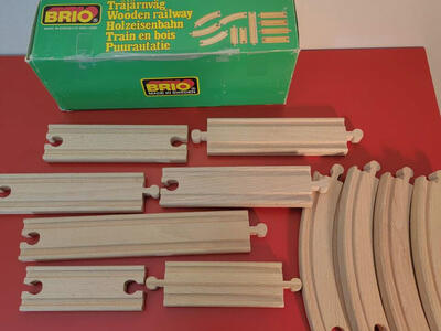 BRIO Trains Wooden #3343 Set of Track Accessories with Box. Vintage 1980's Sweden. Excellent Condition!