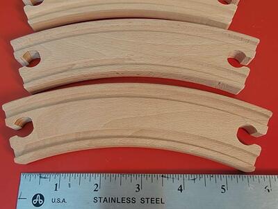 Brio/Thomas and Friends Wooden Railway 6” Curved Track. Lot of 3 Pcs, Double Ended Notched Track. Vintage, Excellent Condition!