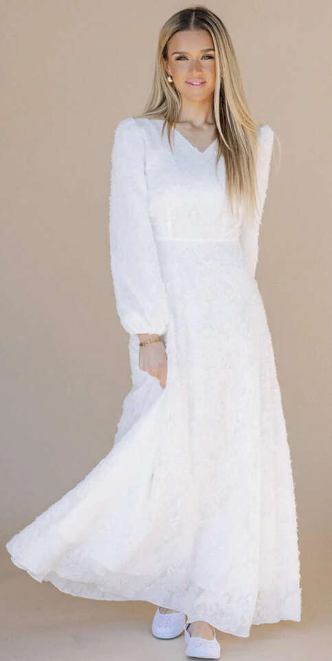 The Eris Soft Textured Temple Dress in Creamy White