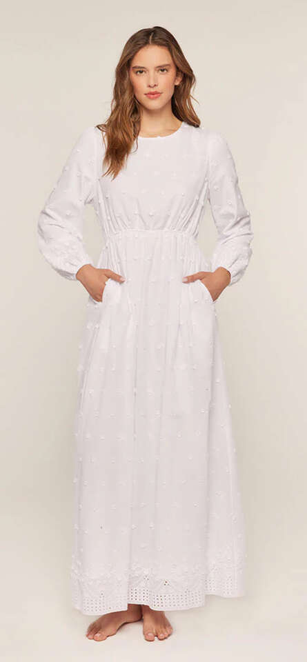 The Kinsale Floral Eyelet Temple Dress in White