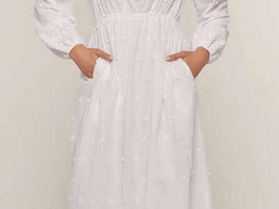 The Kinsale Floral Eyelet Temple Dress in White