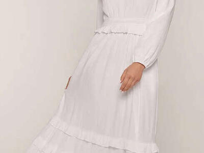 The Grace Ruffle Detail Temple Dress in White