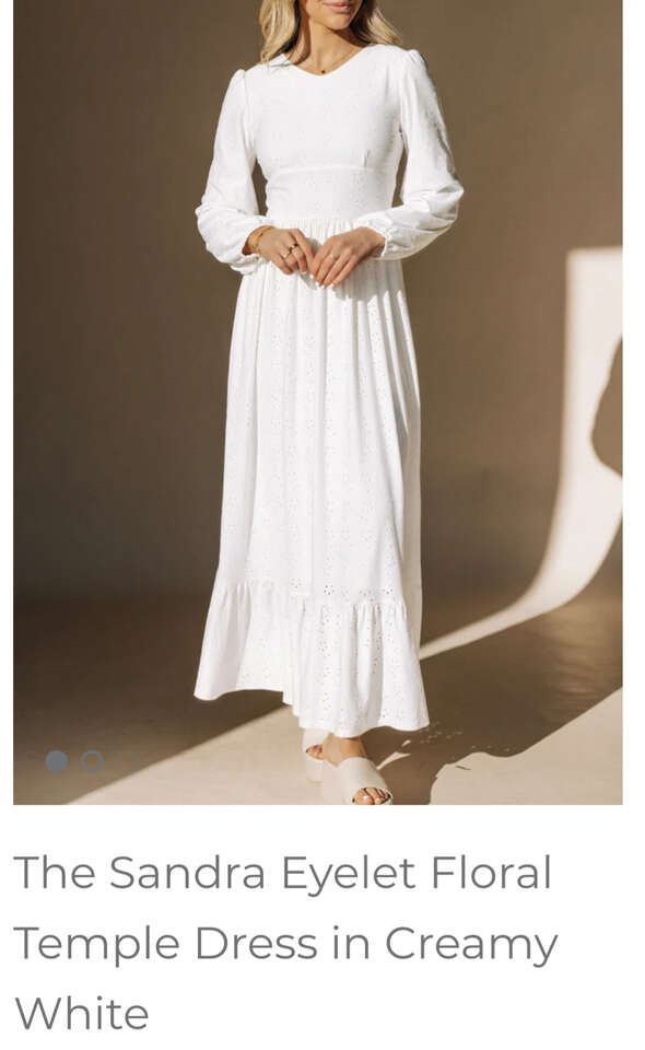 The Sandra Eyelet Floral Temple Dress in Creamy White