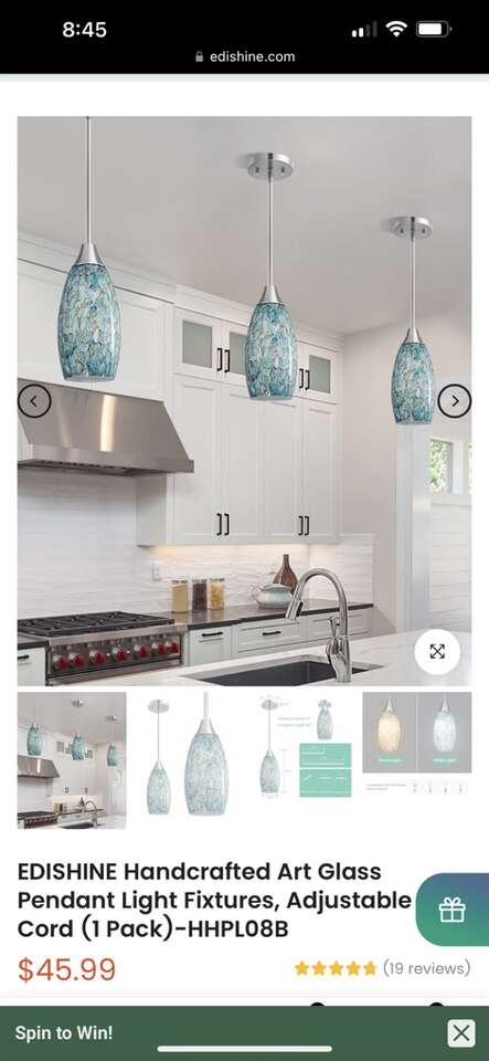 Brand New Edishine Pendant Light Hhpl08 B9 Turquoi