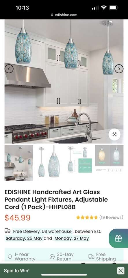 Edishine Hhpl08f Grey Hanging Pendant Light