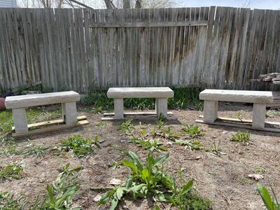 White stone benches
