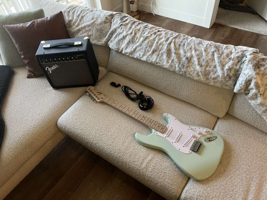 Fender Guitar, Amp And Guitar Bag.