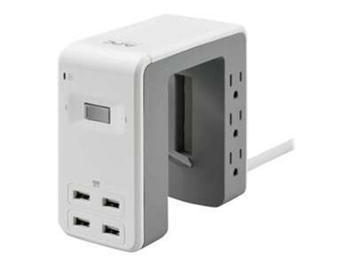 New APC Desk Mount Power Station PE6U4W, U-Shaped Surge Protector with USB Ports (4), Desk Clamp, 6 Outlet, 1080 Joules