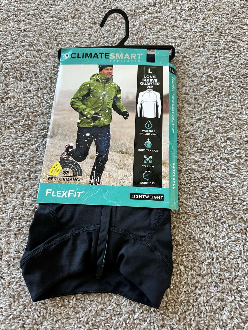 BNWT Climate Smart Men's Base Layer Top, LS Quarter zip, Light weight, Size L