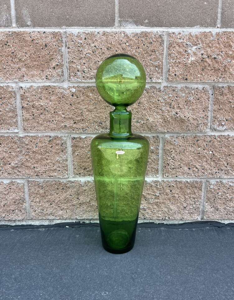 Mid Century Vintage Blenko 28” Glass Vase Decanter