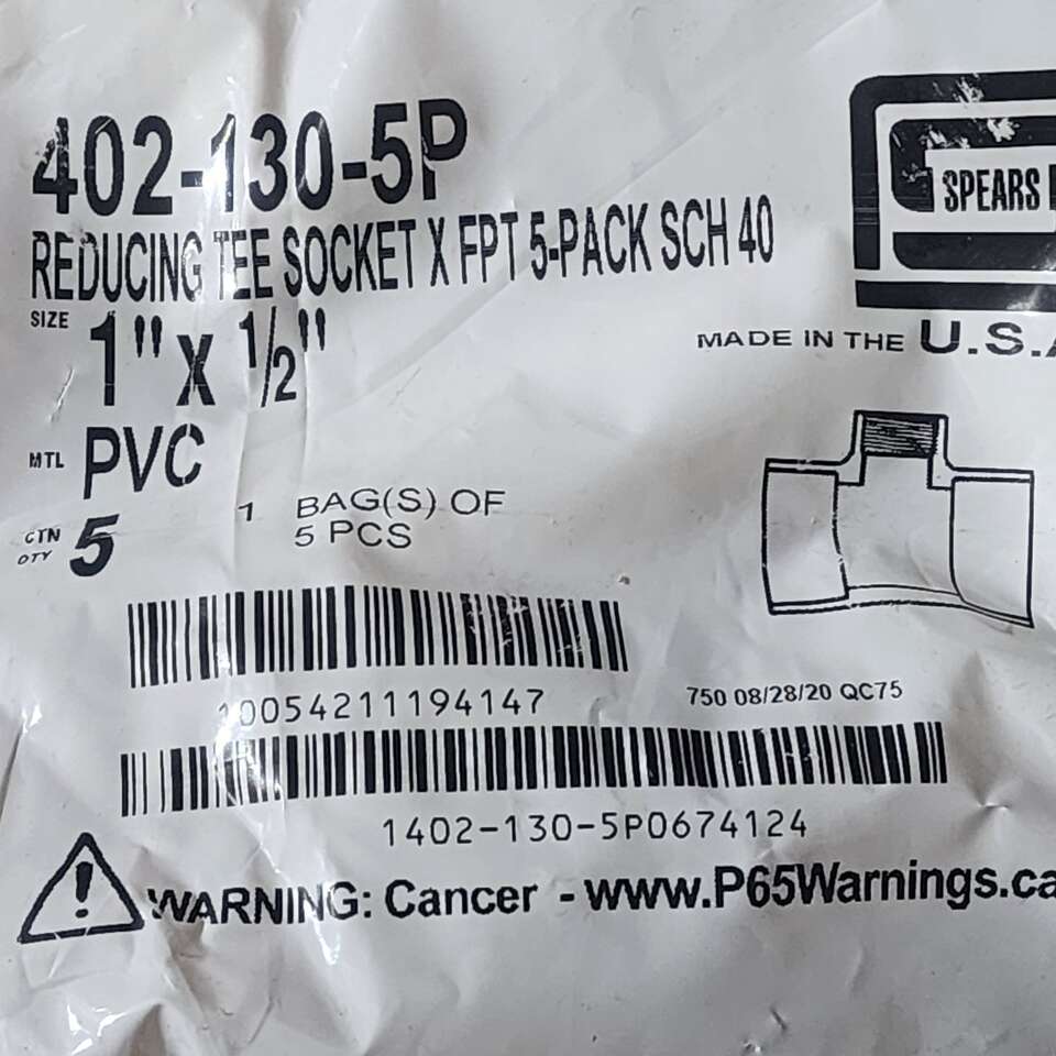 QTY 5 PVC Schedule 40 S x S x FIP Tee 1 x 1 x 1/