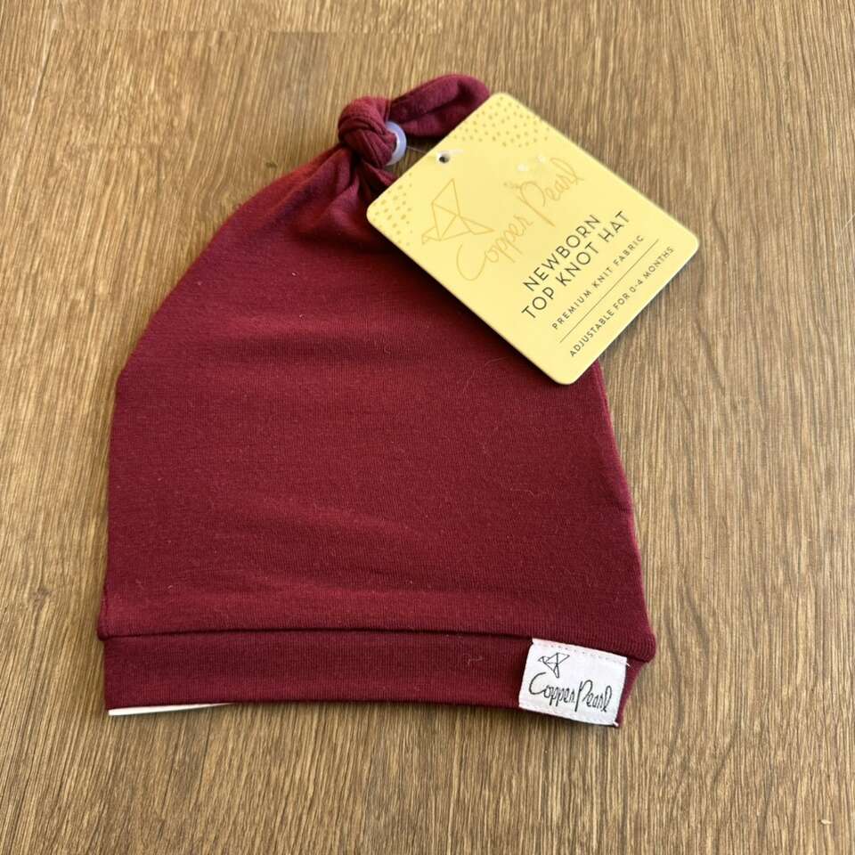 NEW Copper Pearl Maroon Top Knot Baby Hat