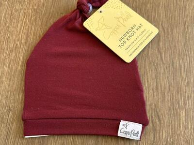 NEW Copper Pearl Maroon Top Knot Baby Hat