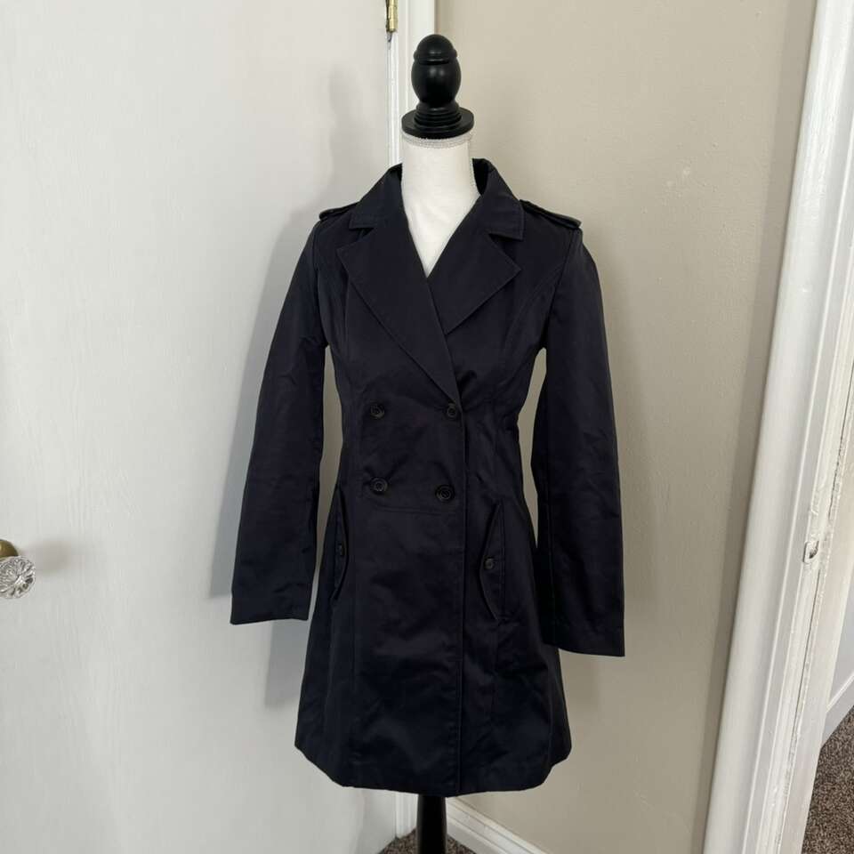 Cole Hann Cotton Rain Trench Coat Navy Blue Size 2