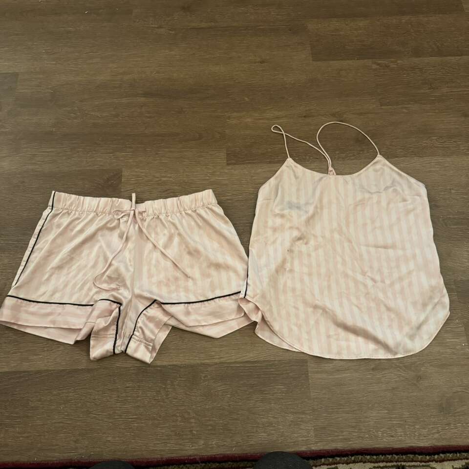 Victorias Secret Silk Like Striped Pink Pajamas