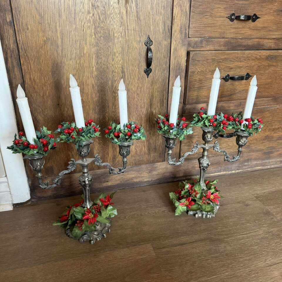 Vintage Christmas Holly and Berry Candle Wreaths