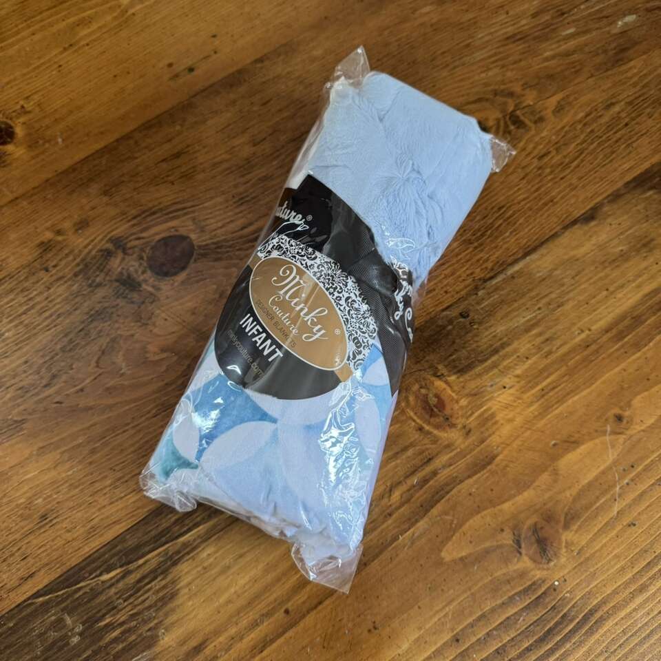 Minky Couture Infant Sized Blue Blanket New