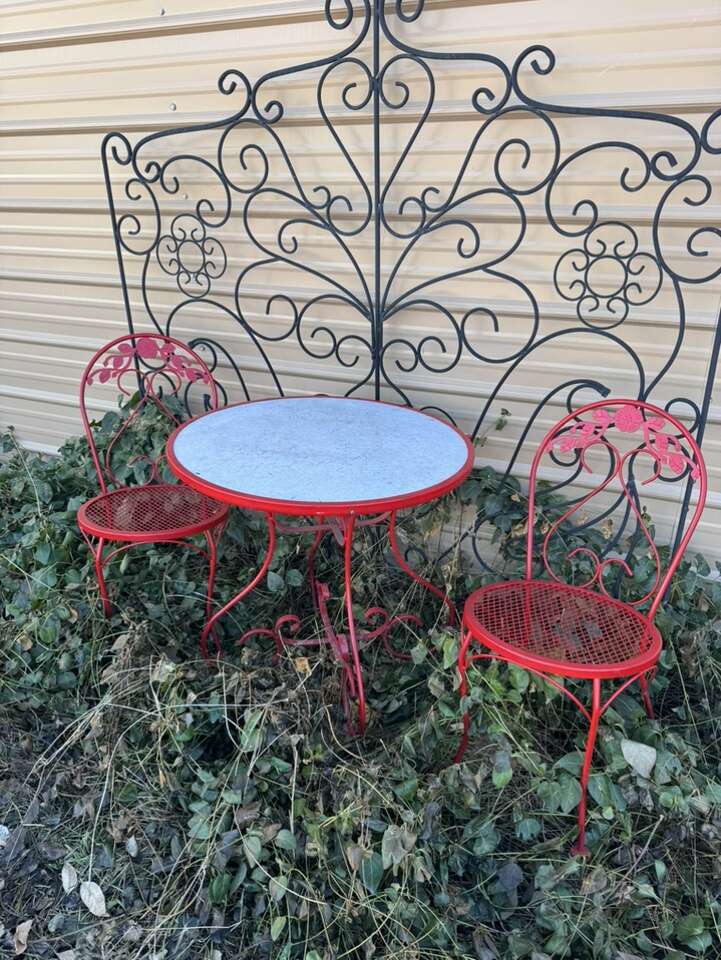 Red Metal Bistro Style Outdoor Table Set For 2