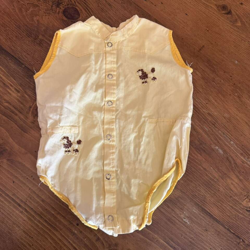 Vintage Yellow Brown Poodle Baby Bubble Outfit