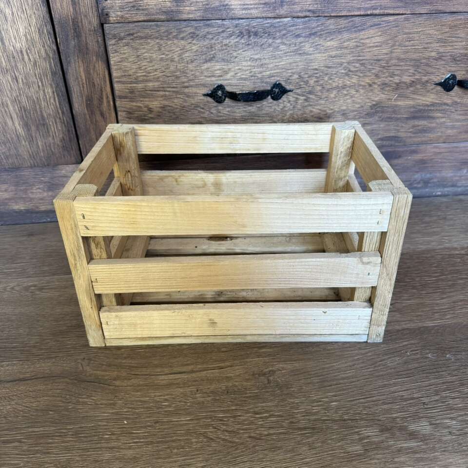 Wooden Crate Box Slat Tote Cut Out Handles