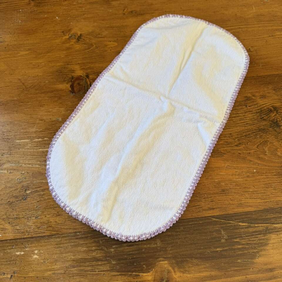 White Cotton Burp Cloth with Lavender Crochet Edge