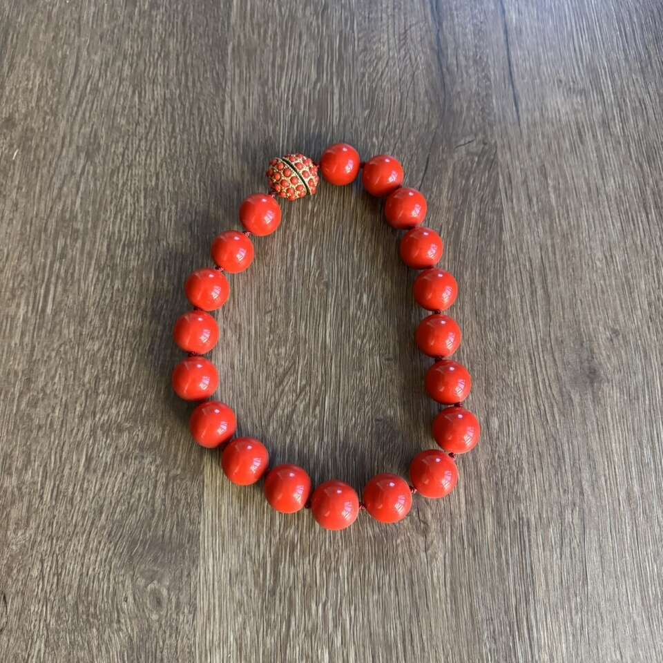Chunky Red Choker Necklace With Gold Accent