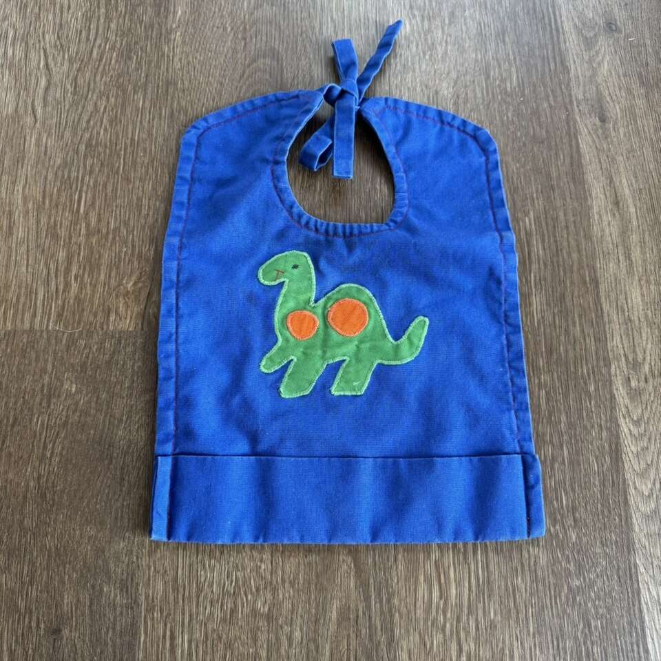 Homemade Blue Green Dinosaur Long Neck Baby Bib