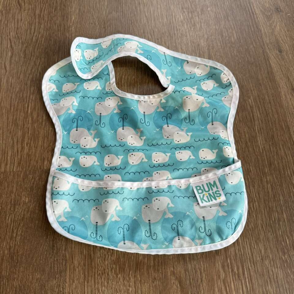 Bumkins Washable Blue Baby Bib with Whales