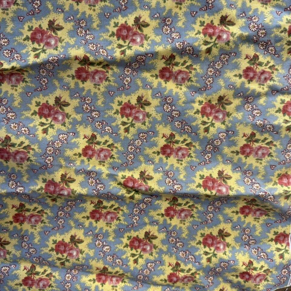 Vintage Floral Roses Yellow Blue Red Fabric