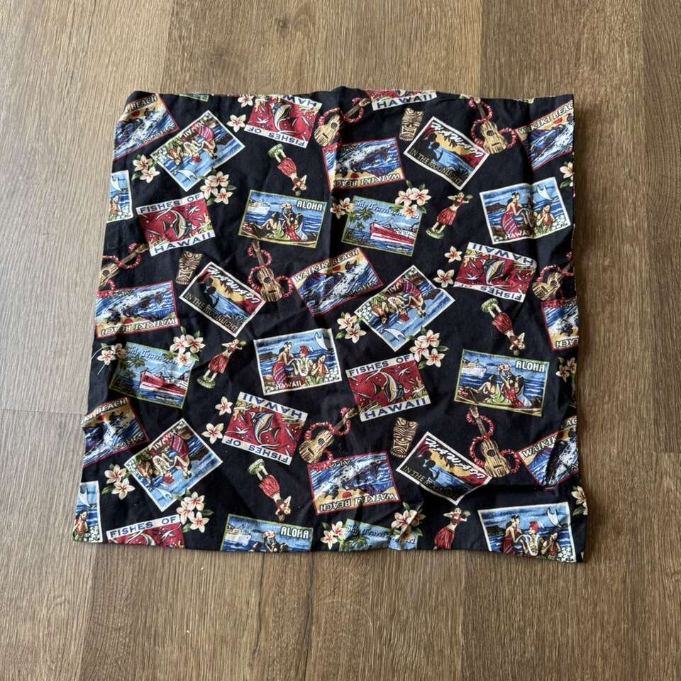 Hawaii Postcard Print Ukulele Fish Hula Pillow