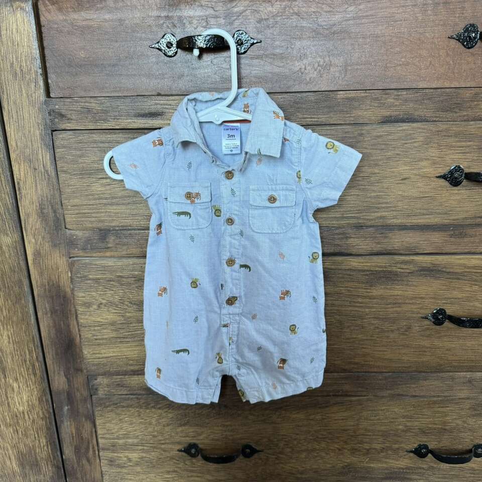 Baby Boys Cotton Animal-Print Chambray Romper 3m