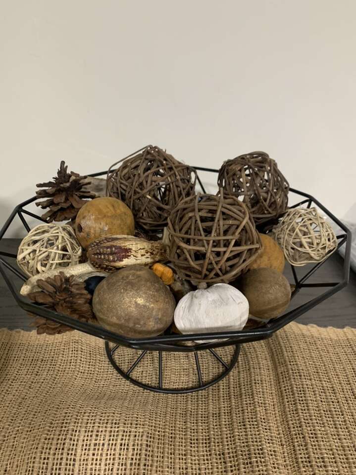 Large Iron Basket With Decorations