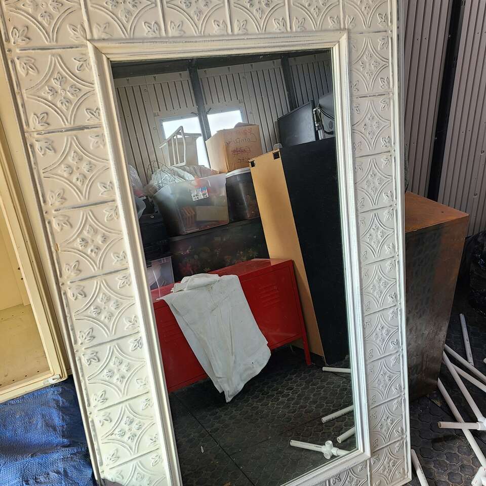 Diamond Tulip Tin Framed Mirror 61.5 x 37.25 x 1