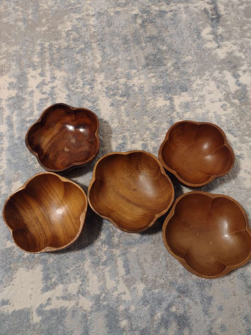 Vintage monkey pod wood bowls set of five