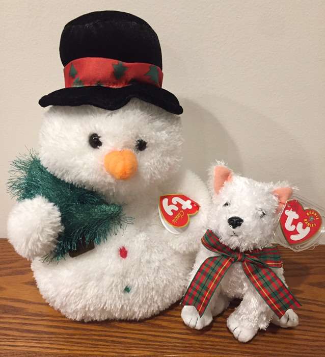 Christmas Ty Beanie Babies - Snowman & Puppy