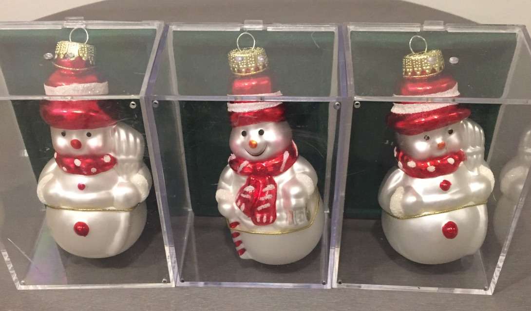 Vintage Set 3 Glass Snowman Ornaments