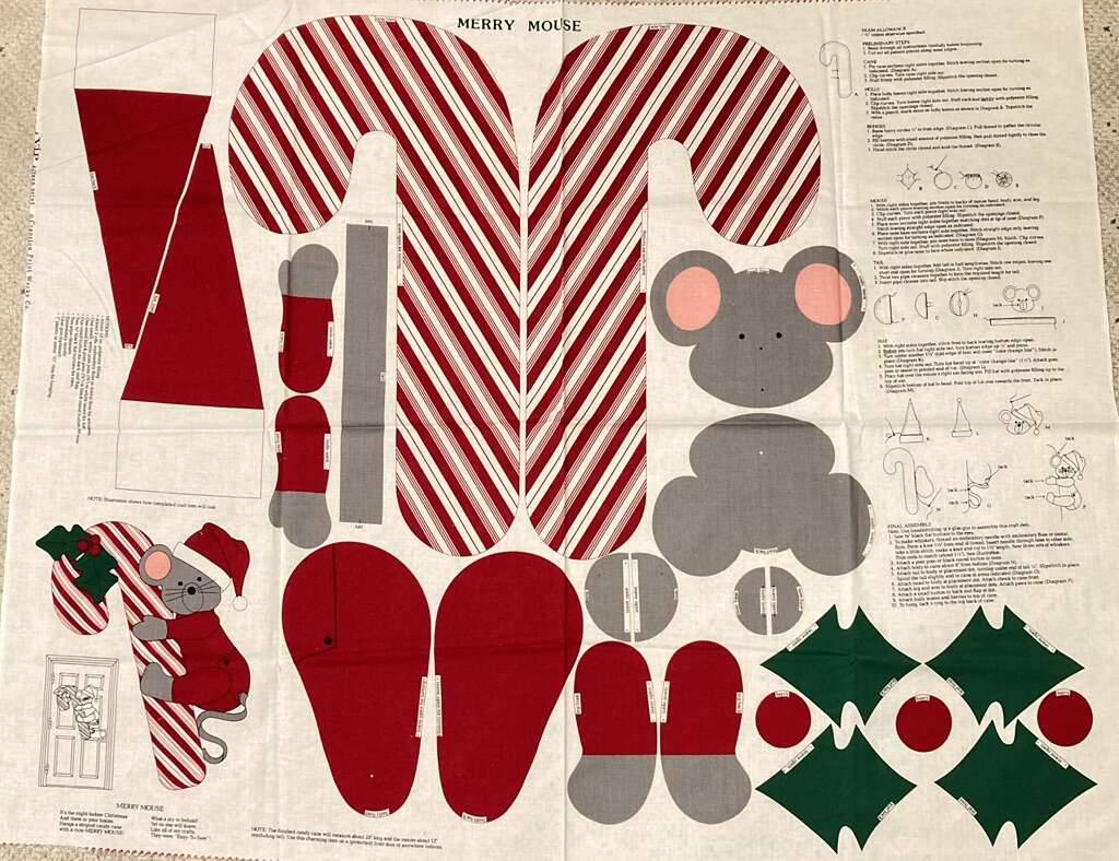 Christmas Mouse Cut & Sew Vintage Fabric Panel