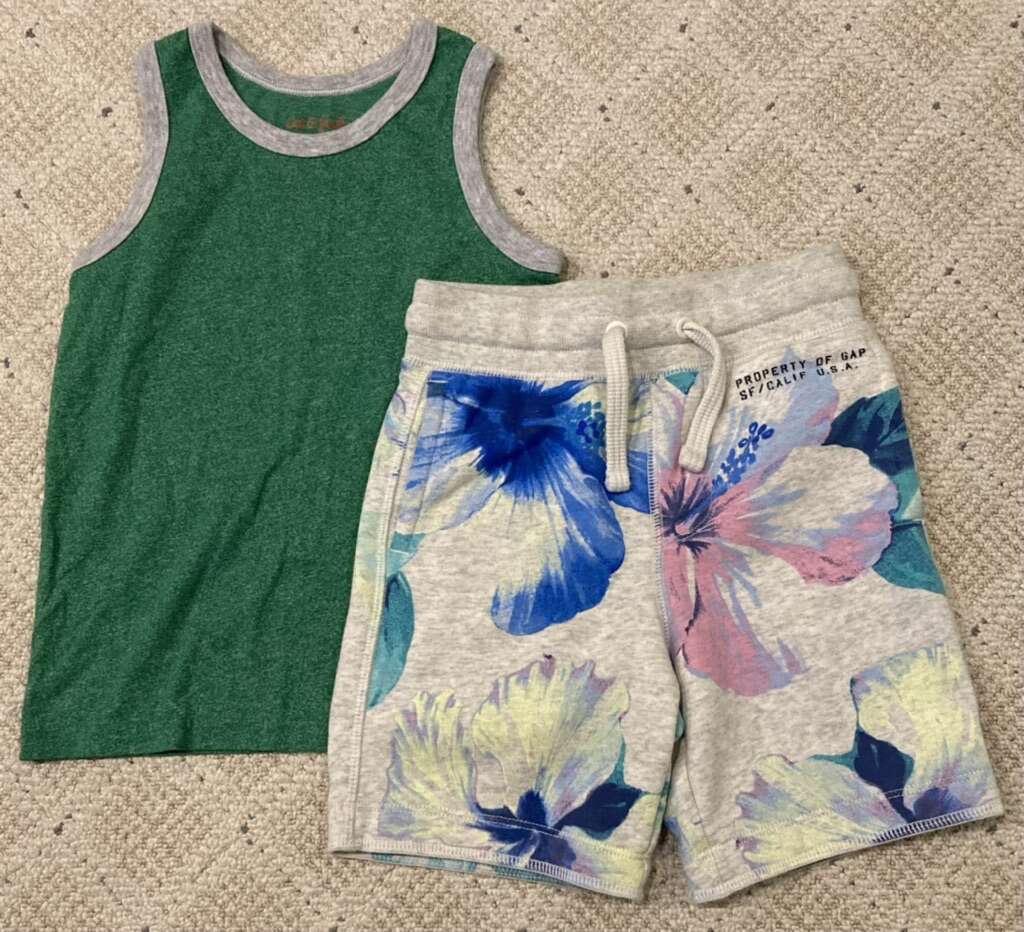 GAP KIDS Aloha Cotton Shorts & Green Tank Top