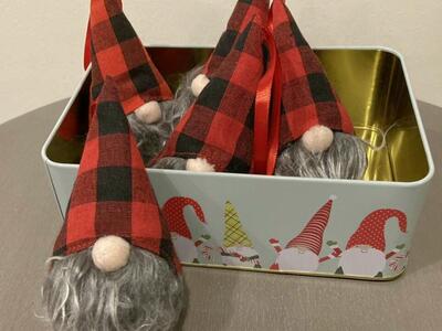 Christmas Gnomes Plush Ornaments in Tin Box