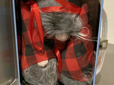 Plush Christmas Ornament Gnomes in Tin Case