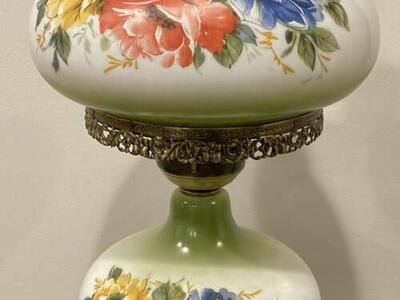 Beautiful Vintage Hurricane Lamp Milk Glass Floral