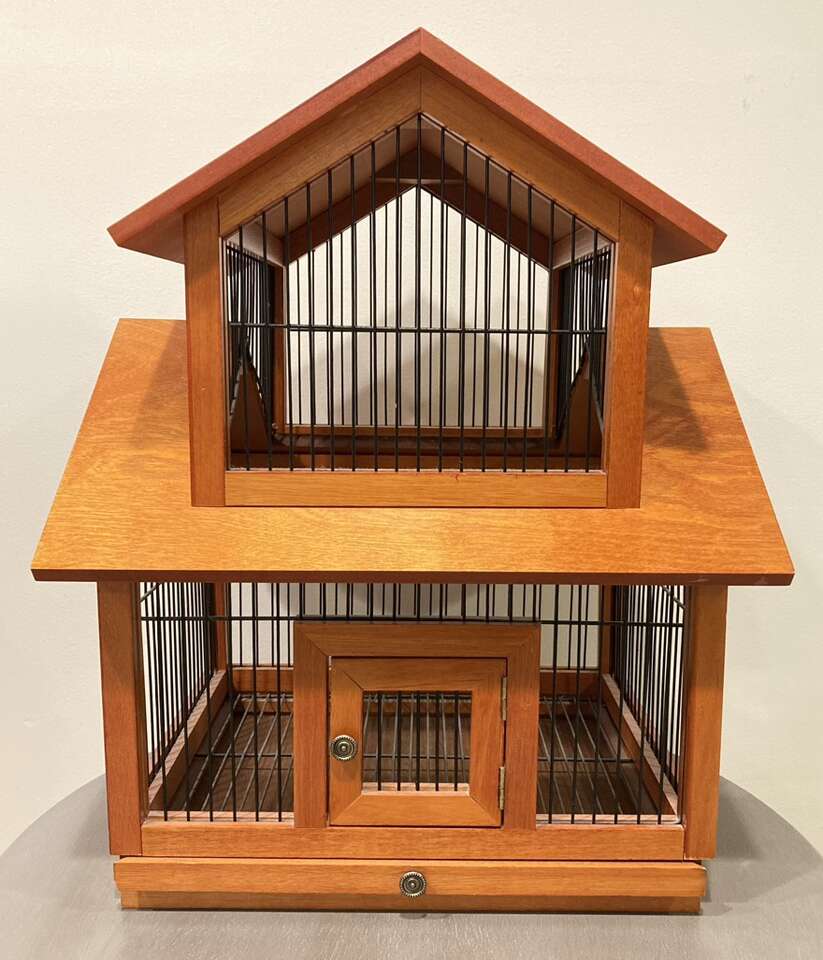 Vintage MCM Birdcage Wood and Wire