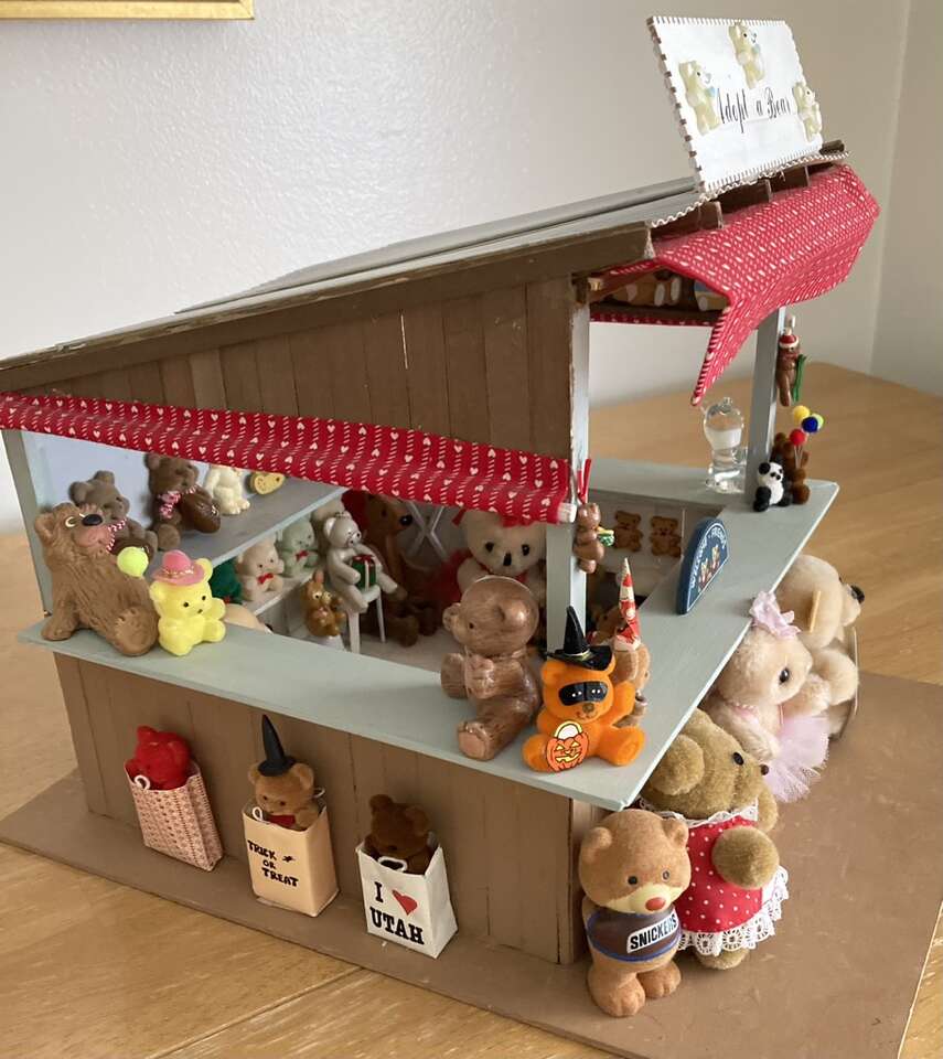 Vintage Miniature Teddy Bear Diorama Display