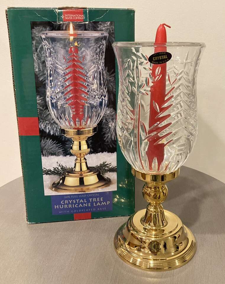 Vintage Crystal and Gold Hurricane Lamp Christmas