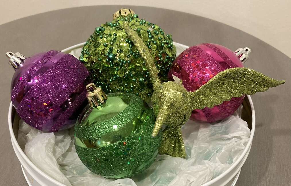 25 Vintage Christmas Ornament Green Pink Purple