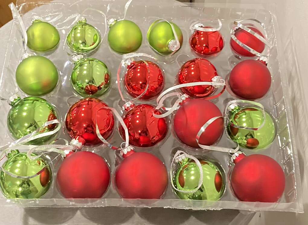 35 Glass Christmas Ornament Bulbs Red Green