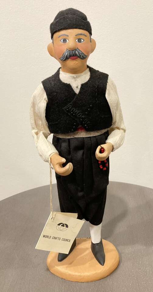 1970s Greek Folk Art Ceramic Collectible Doll