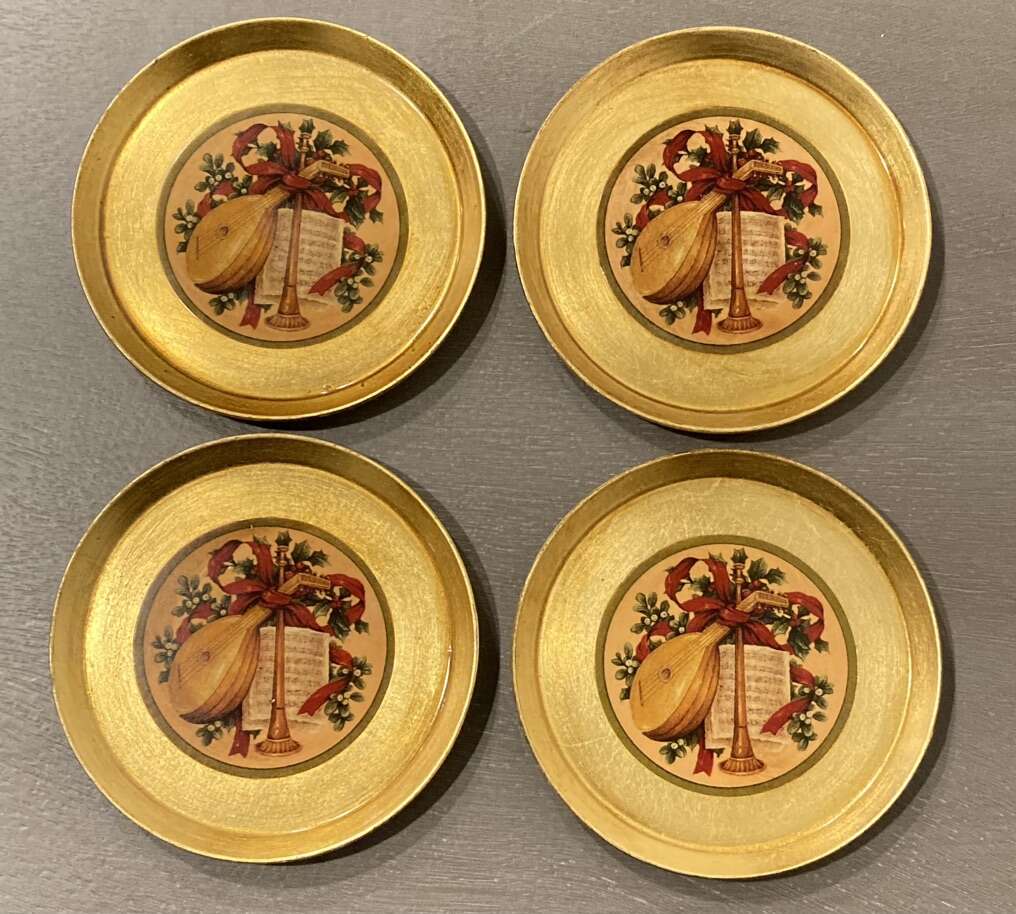Vintage Gold Mandolin Christmas Coaster Set