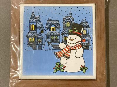 Vintage 1980s Ceramic Christmas Snowman Trivet