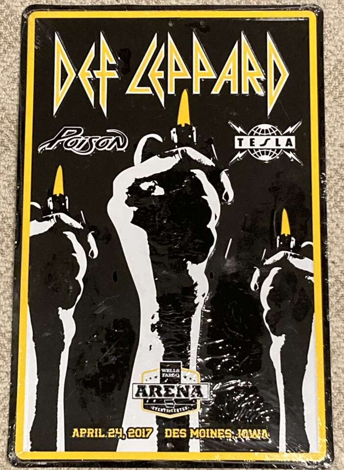 Collectible Tin Art Sign Def Leppard Poison Tesla